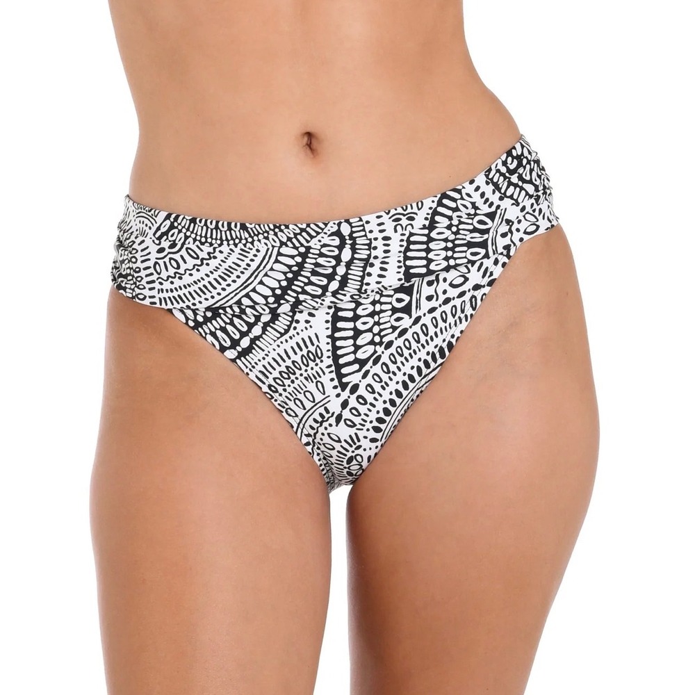 La Blanca Swim Black White Geometric Tribal Print Fold Over Bikini Bottom Size 6